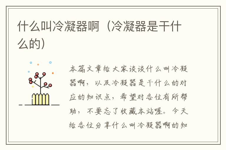 什么叫冷凝器啊(冷凝器是干什么的)