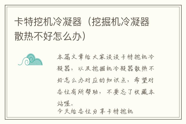 卡特挖机冷凝器(挖掘机冷凝器散热不好怎么办)