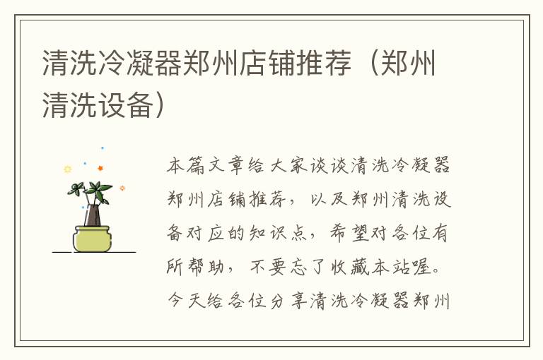 清洗冷凝器郑州店铺推荐(郑州清洗设备)