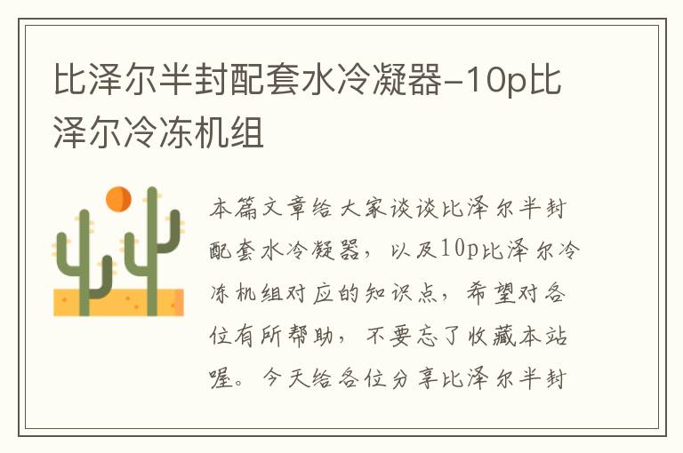 比泽尔半封配套水冷凝器-10p比泽尔冷冻机组