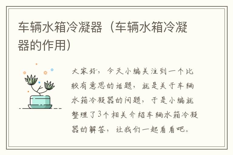 车辆水箱冷凝器(车辆水箱冷凝器的作用)