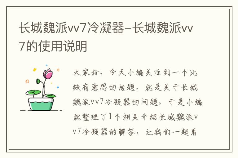 长城魏派vv7冷凝器-长城魏派vv7的使用说明