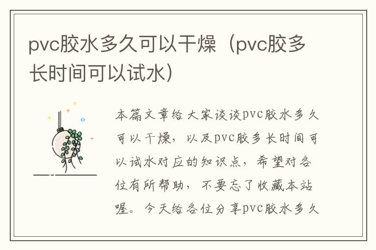 pvc胶水多久可以干燥(pvc胶多长时间可以试水)